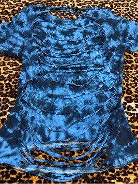 Blue Tie-Dye Distressed Women's Top